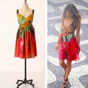 Anthropologie Tabitha Blurred Boundaries watercolor 100% silk dress